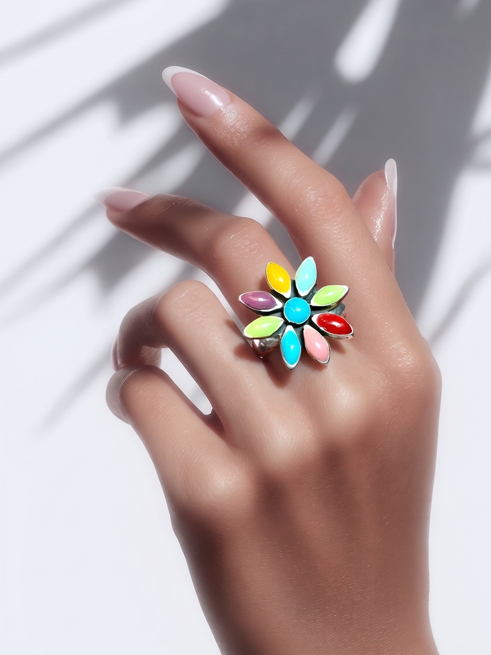 Sterling Mexican Colorful Enameled Floral Ring. Ctg. R140